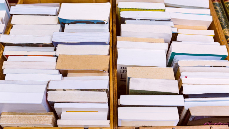 books stored in a crate