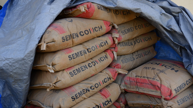 Cement bags under tarp