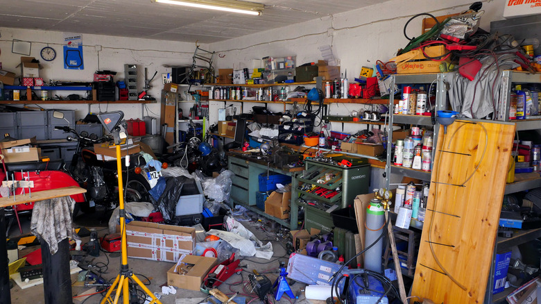 Messy garage with too many items stored inside