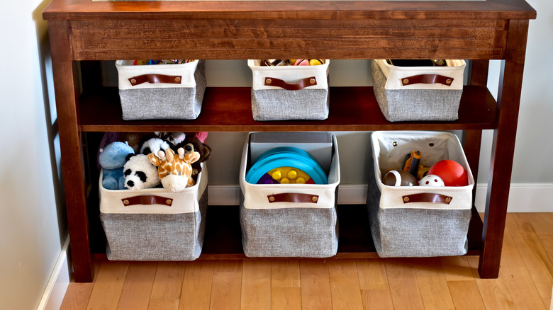 toys organized in baskets