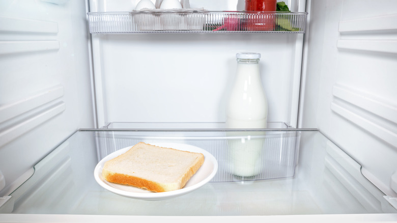 slice of bread inside fridge