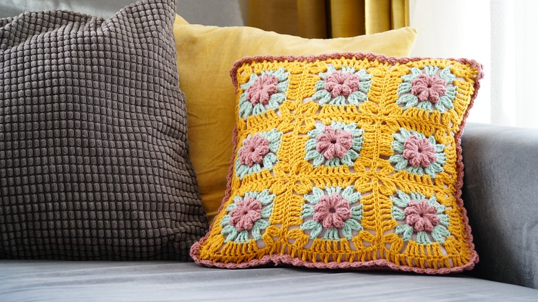 vintage crochet couch pillow