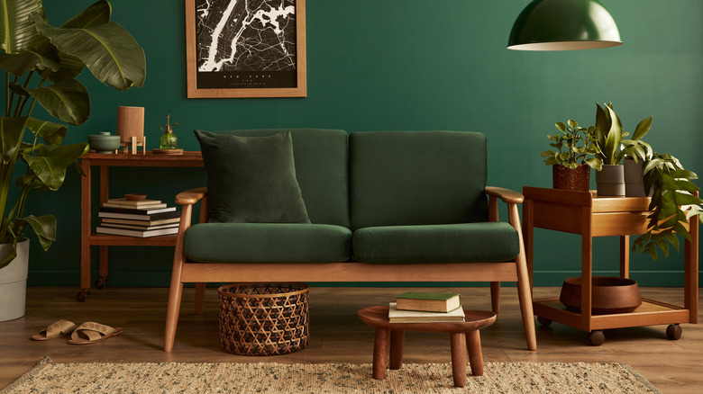 Green room with brown accents