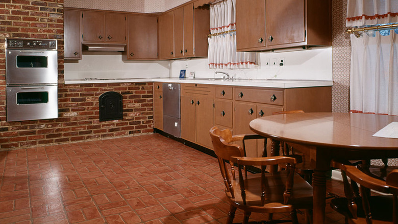 kitchen with brown floors