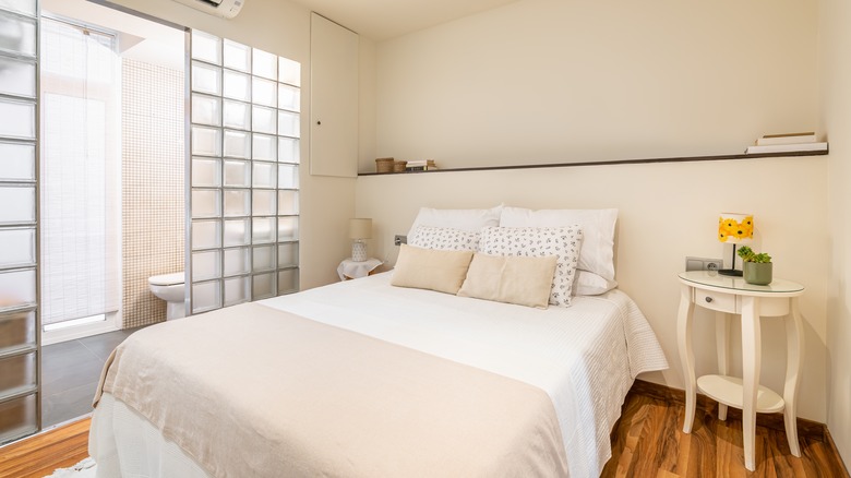 glass bricks wall in bedroom