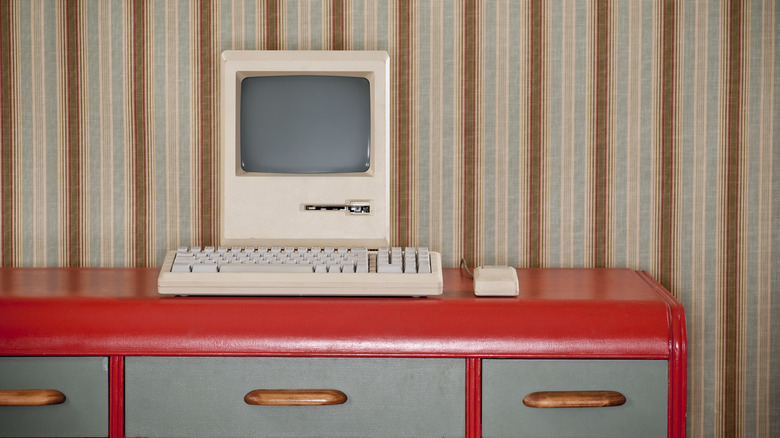 old striped wallpaper in office