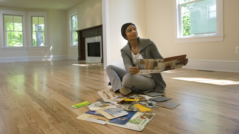 Woman planning room design