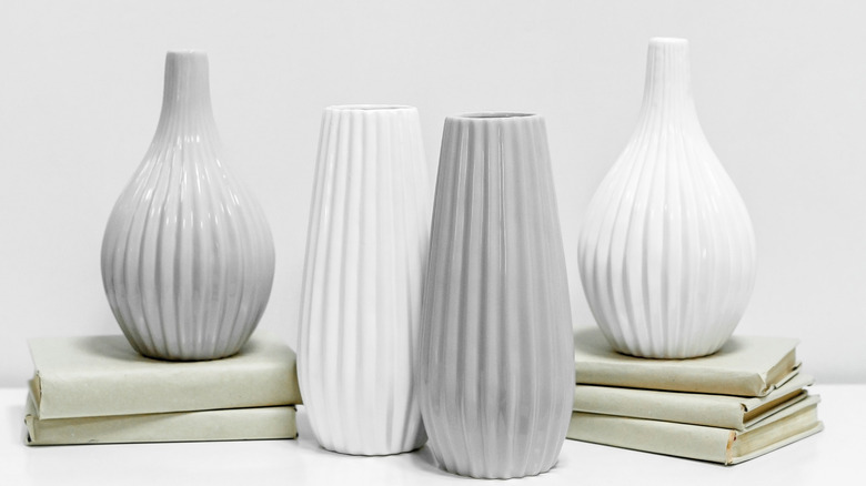 grey and white opaque vases