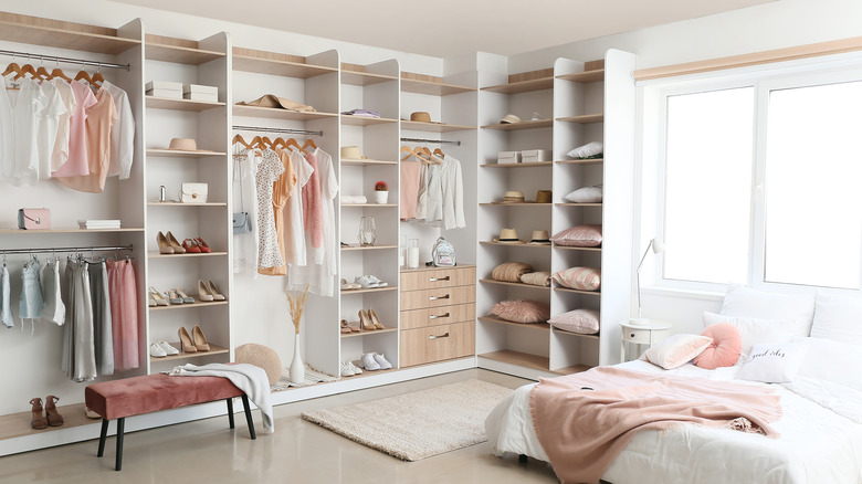 organized closet in bedroom