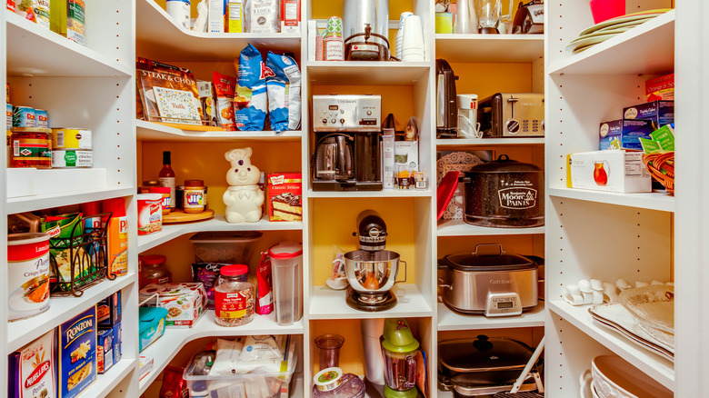 walk-in pantry with food items