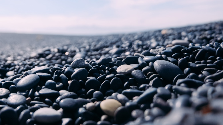 Black polished pebbles