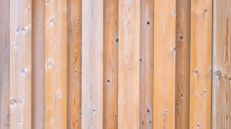 a close up of a wooden board-on-board fence