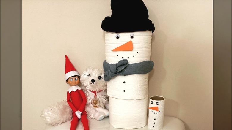 Snowman made from toilet paper