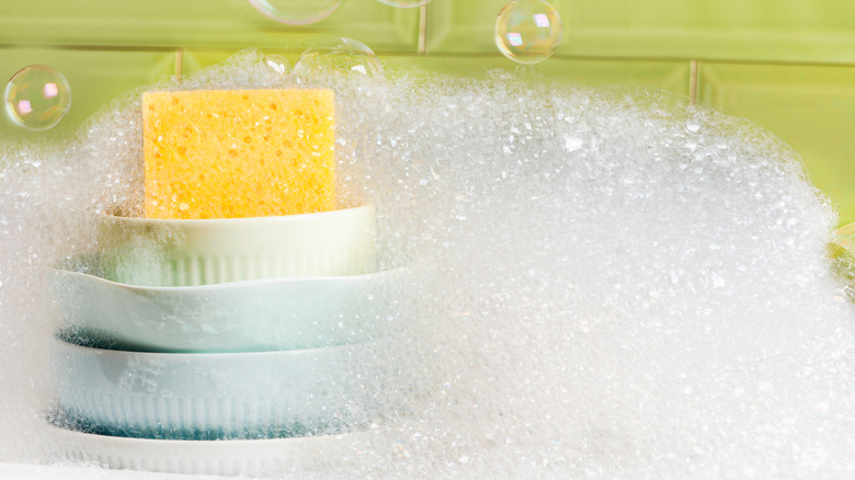 Dishes and soap suds