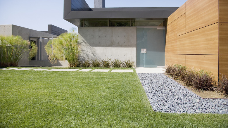 modern house with lawn