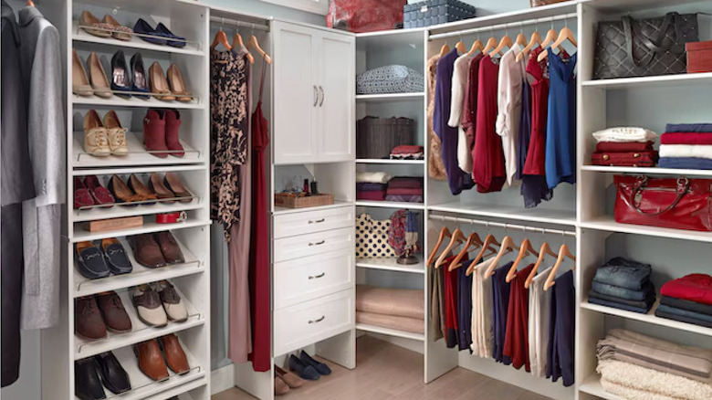 A product shot of a ClosetMaid BrightWood system including a corner shelf