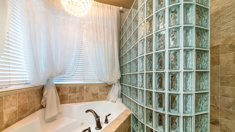 Glass block shower wall