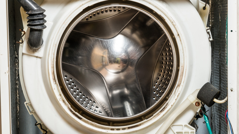 Inside broken washing machine drum