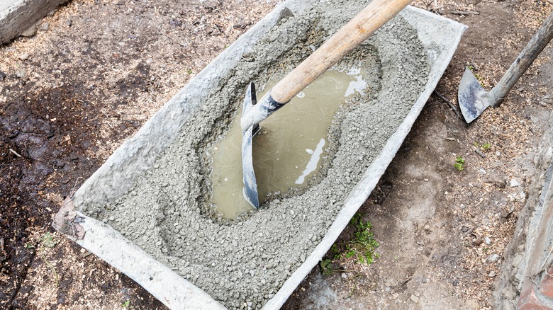 Concrete mix in a container