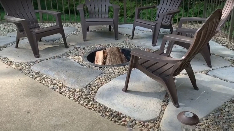 Concrete stepping stones in a backyard