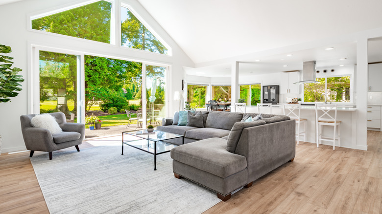 A kitchen and living area with no separation