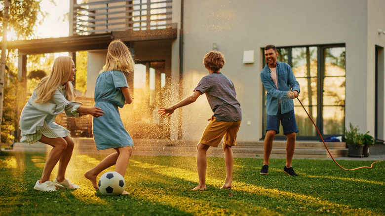 family playing outside