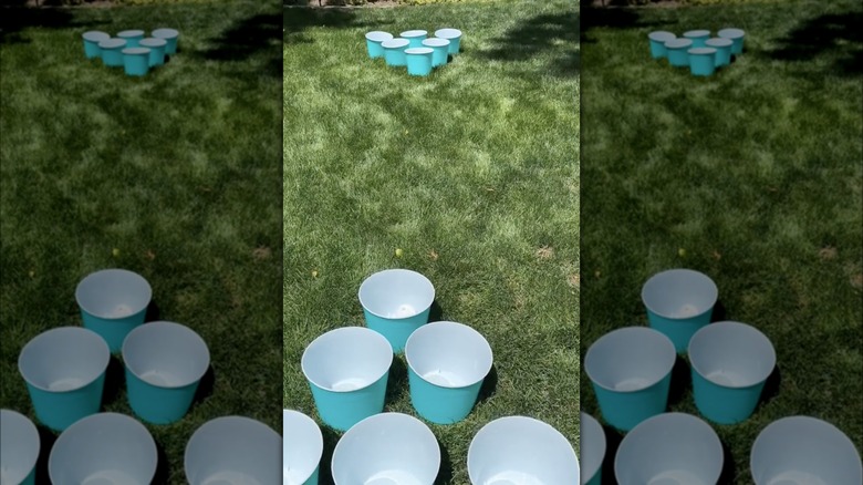 yard pong game on lawn