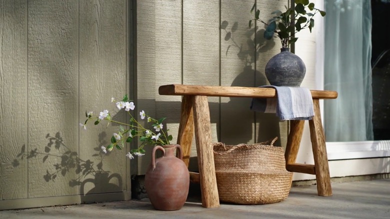 Wooden bench with jars