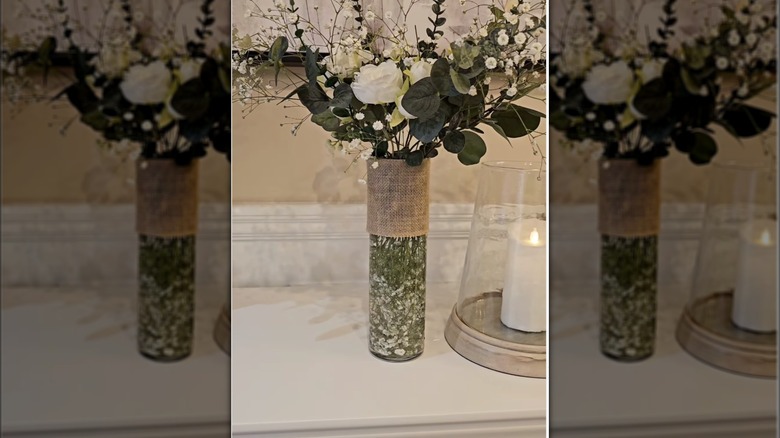 Example of rustic vase filled with flowers