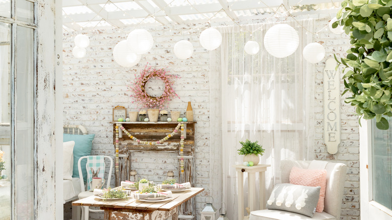 rustic room white paper lanterns