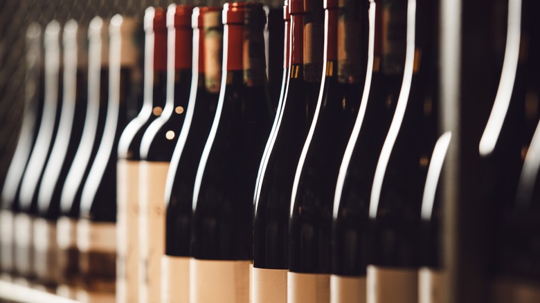 Shelf with wine bottles