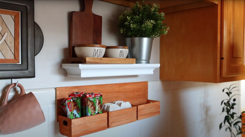 A small DIY wall shelf hanging in the kitchen