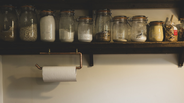 Rustic shelves in a kitchen