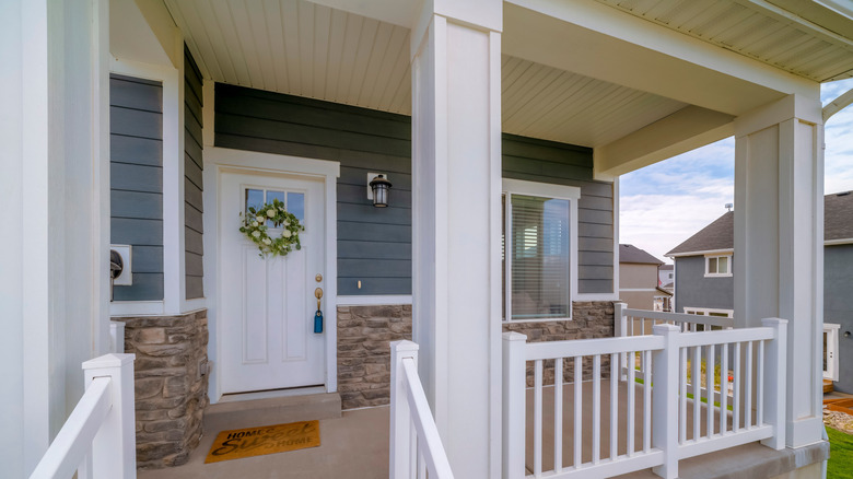 Stylish blue and white front porch