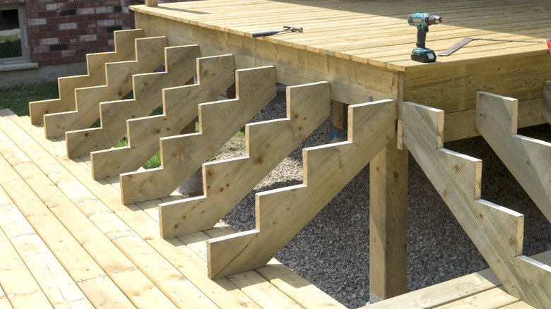 Stair stringers leading to back deck