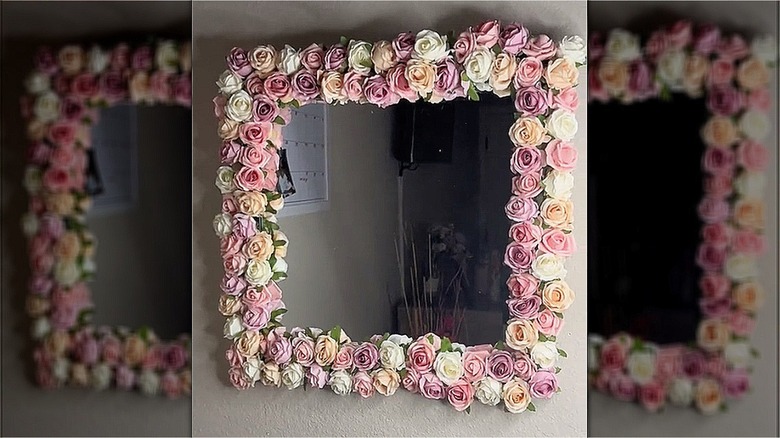 square mirror with rose border