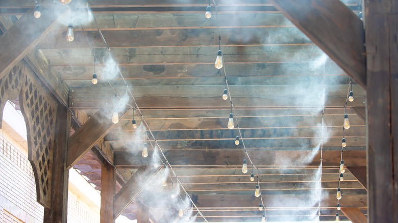 Misting system on a patio roof