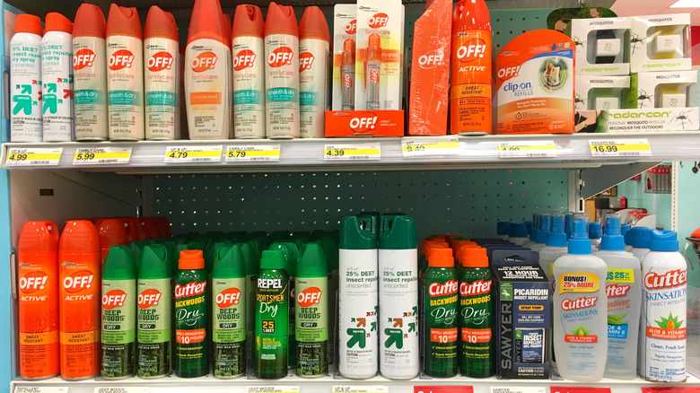Mosquito repellents on store shelf