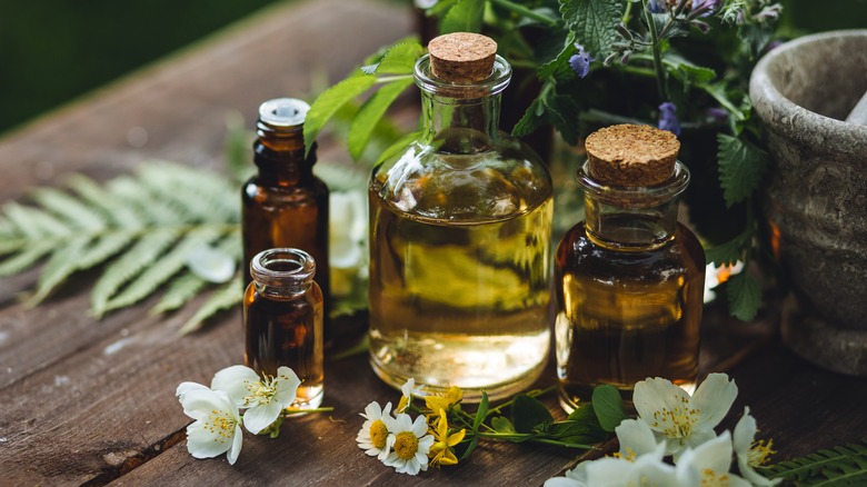 Essential oils in glass containers