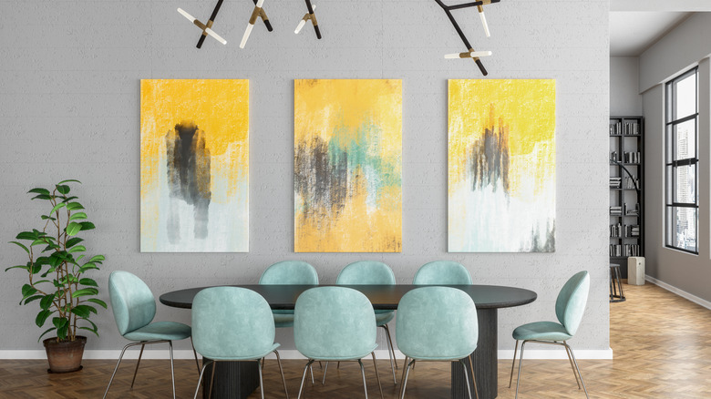 Large wall art in a dining room