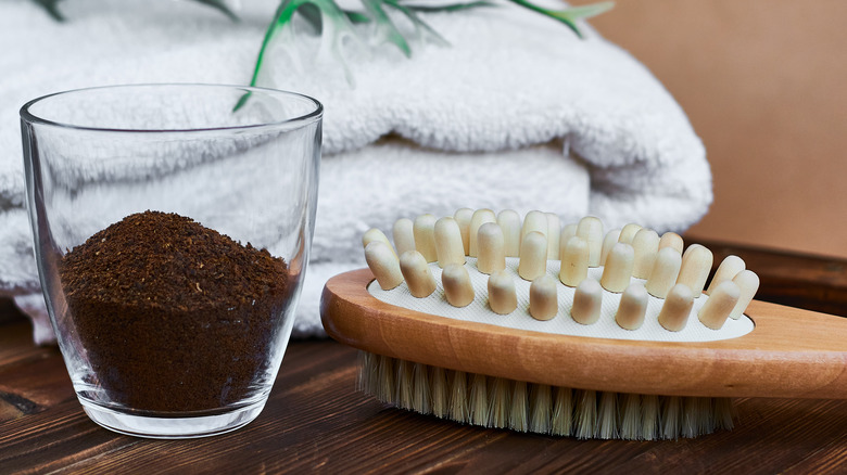 Coffee grounds in glass