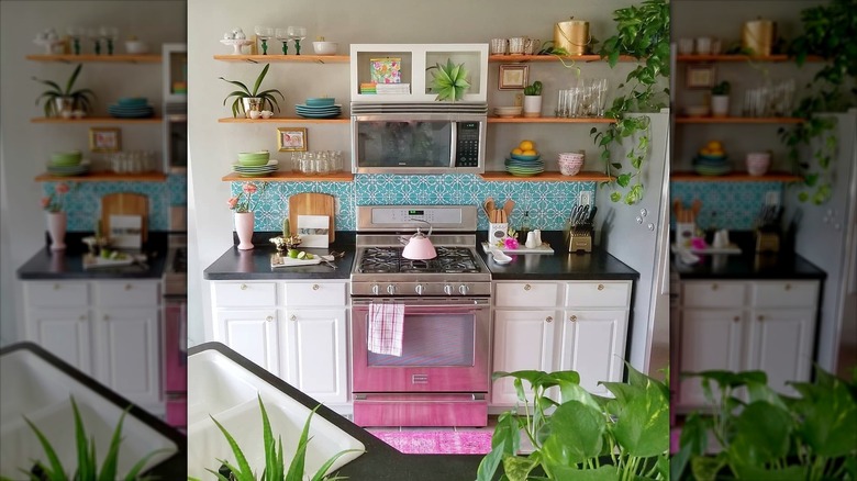 DIY shelves around cabinets