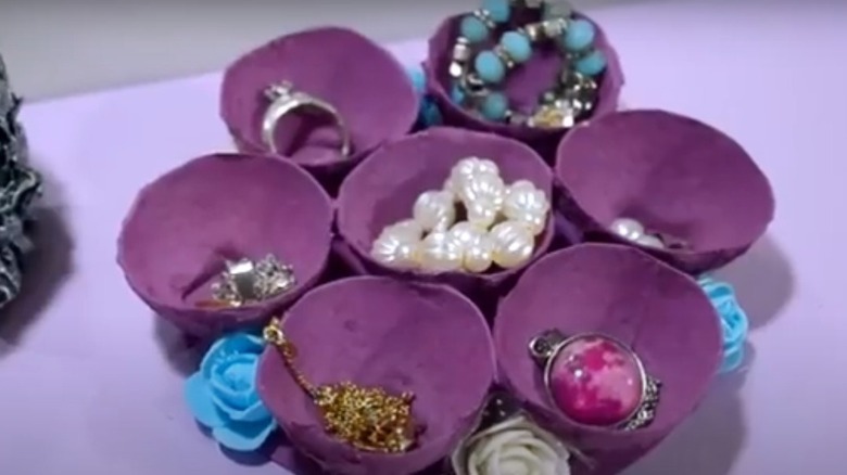 Jewelry in egg carton cups