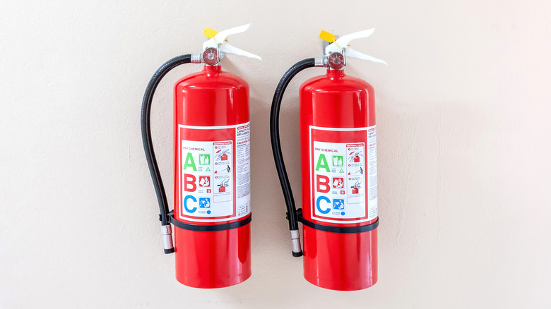 Fire extinguishers with class ratings listed