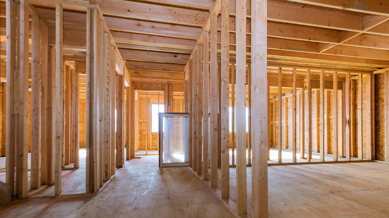 wood frame house under construction