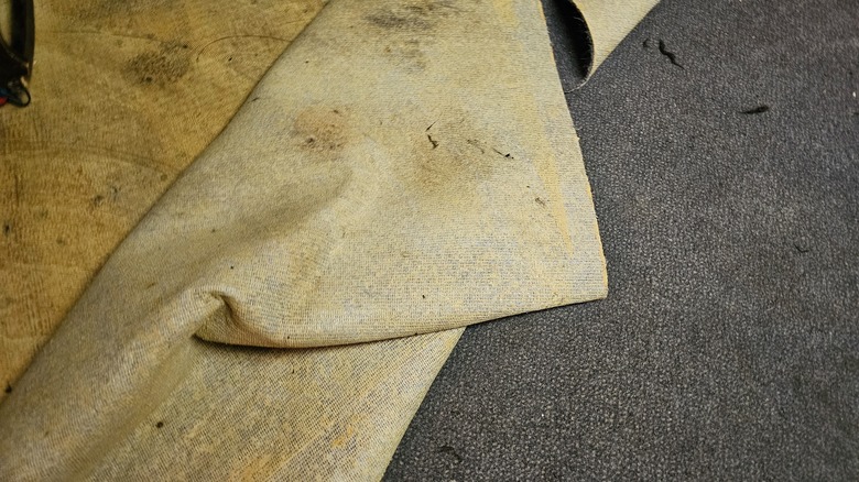 old and moldy grey carpet affected by water damage