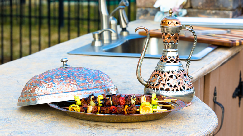 Outdoor patio sink with food