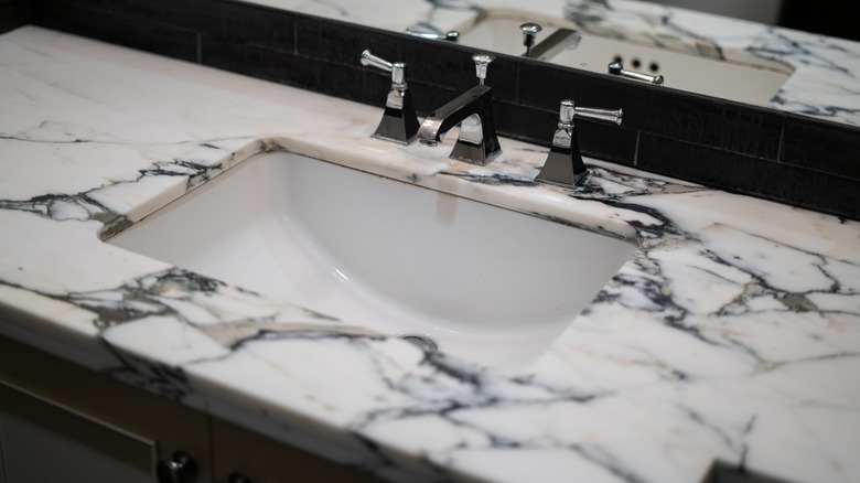 Quartz countertop in bathroom