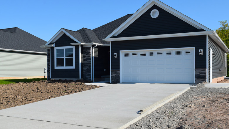 Newly-installed unsealed concrete driveway