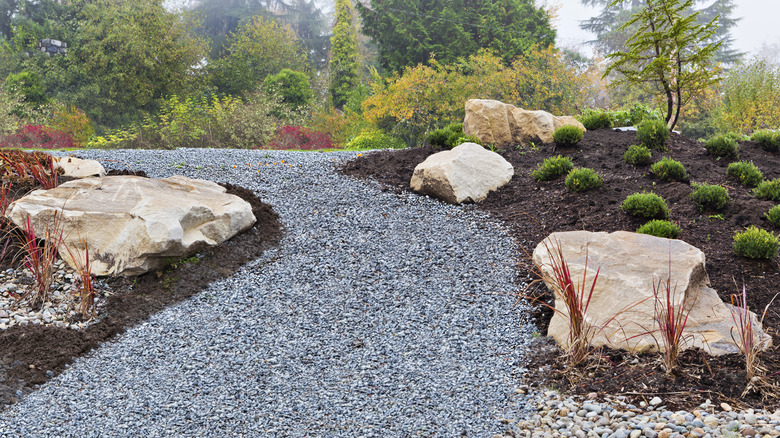 Wide gravel path in garden